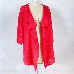 Woman Within Open Knit 3/4 Sleeve Open Waterfall Cardigan Med Pink